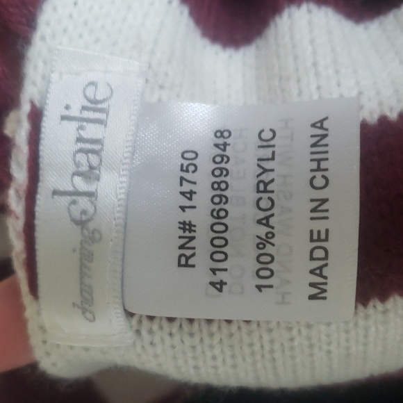 Charming Charlie red stripes scarf tassel hems - Picture 3 of 4